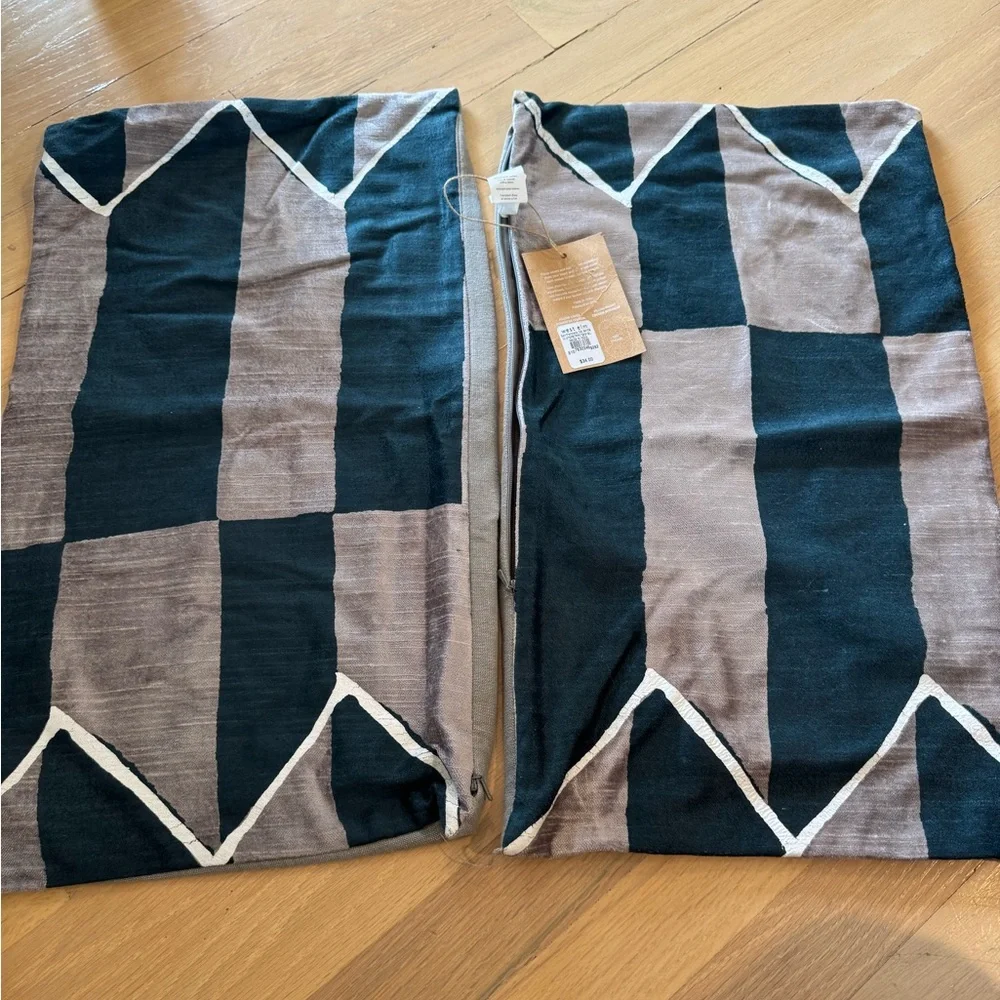 West Elm Black, Taupe and Cream Geometric Pillow Cover - Set of 2